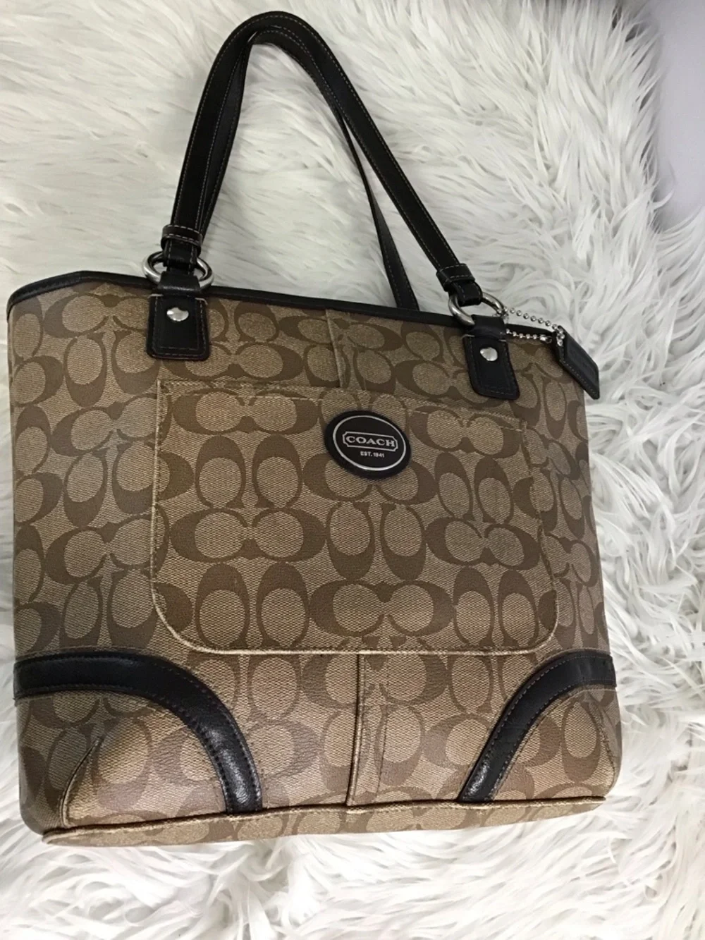 Coach Peyton Signature Logo Heritage Handbag Tote BrownVintage Y2K